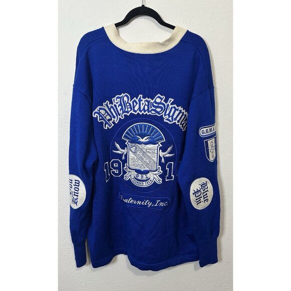 Vintage Phi Beta Sigma Brotherhood Fraternity Button Up Sweater Size 5XL - Picture 4 of 11